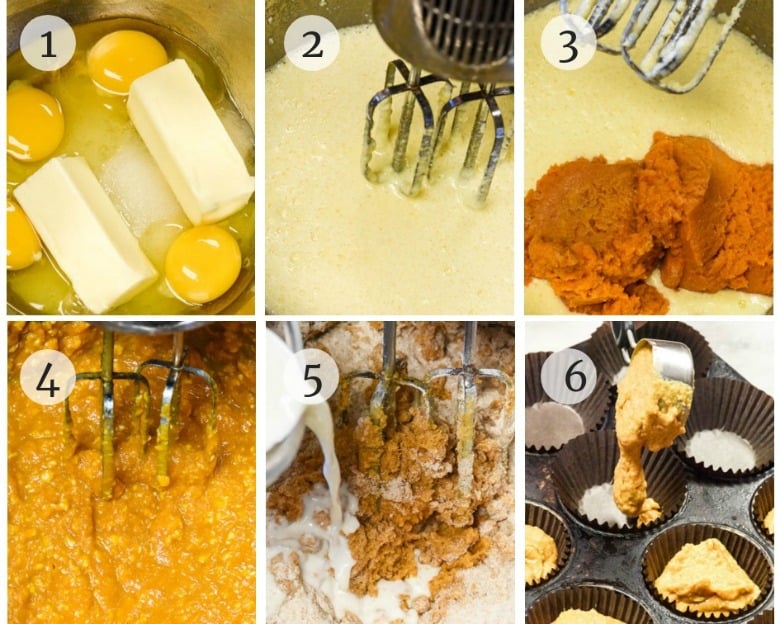 Steps to make Healthy Pumpkin Muffins Recipe shown in 6 steps.