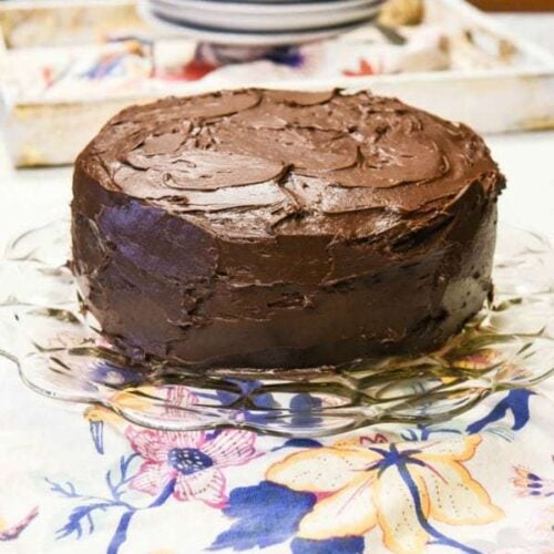 Easy Chocolate Cake - Egg Free Cake shown ready to eat