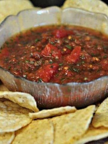 easy homemade salsa in a small glass bowl