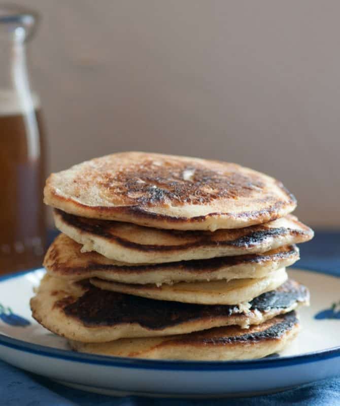 Whole Wheat Pancakes shown stacked on a plate