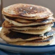 Whole Wheat Pancakes shown on plate in a stack