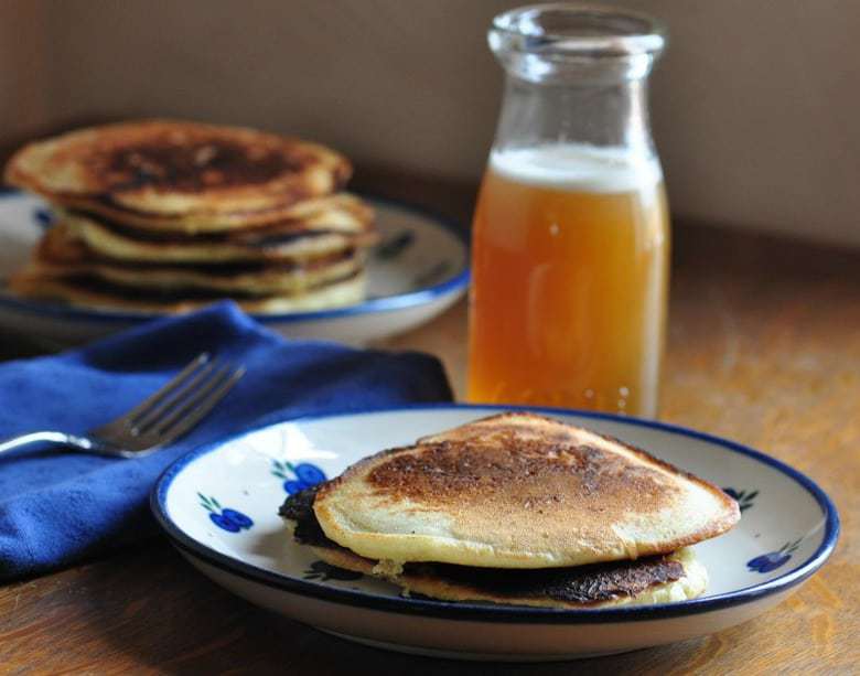 Sourdough Pancakes and Homemade pancake Syrup on a plate