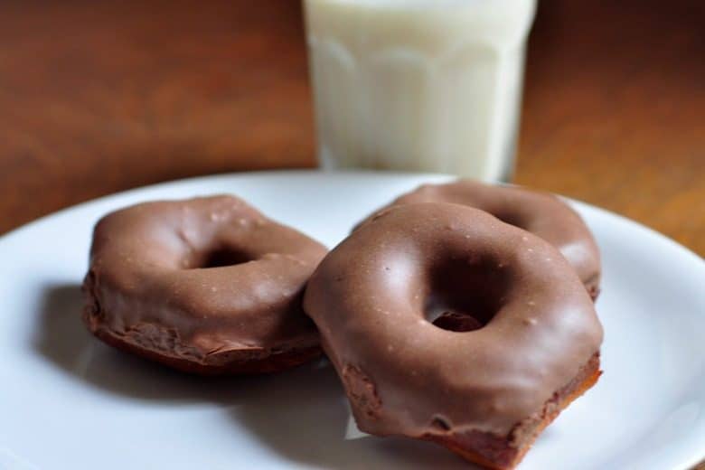 Homemade Doughnuts - Healthy Doughnuts shown on a plate with milk