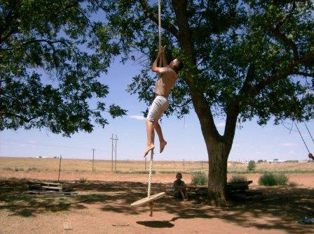 Rope climbing without feet.