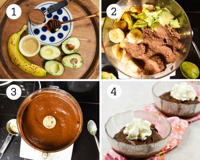 Chocolate Avocado Pudding - 4 Steps shown to make the recipe