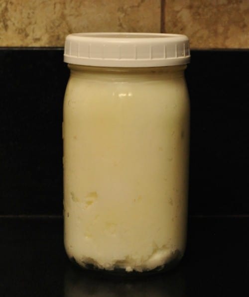 a jar of tallow made from grass fed animals to show the finished product after rendering tallow