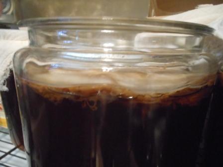A close up of a jar of kombucha and how to make kombucha