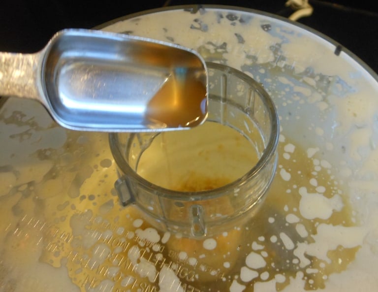 A process shot showing how to make lacto fermented mayonnaise in a processor
