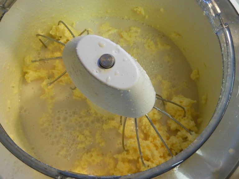 A photo showing the first step to making homemade butter in a food processor