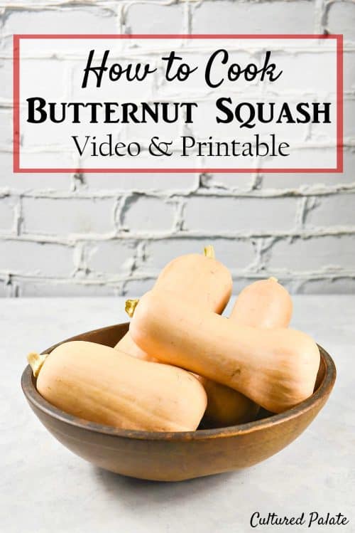 Roasted Butternut Squash Recipe pin - vertical image with title