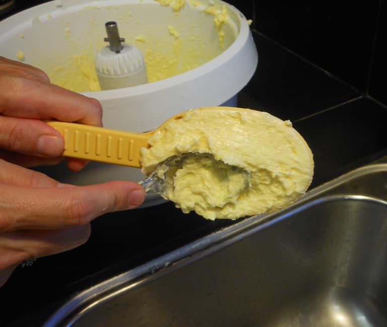 A shot showing pressing water out of homemade butter