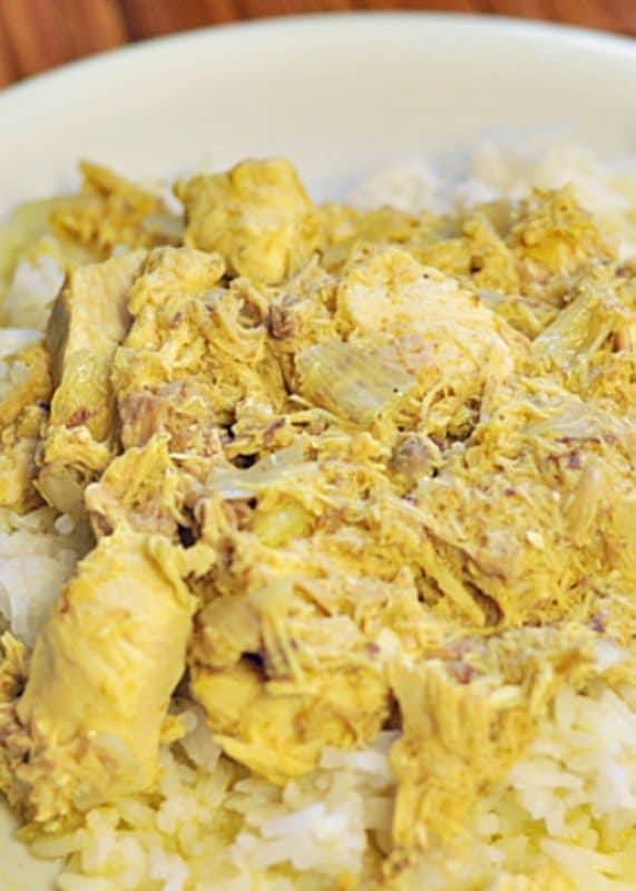 Easy Chicken Curry shown on plate with rice