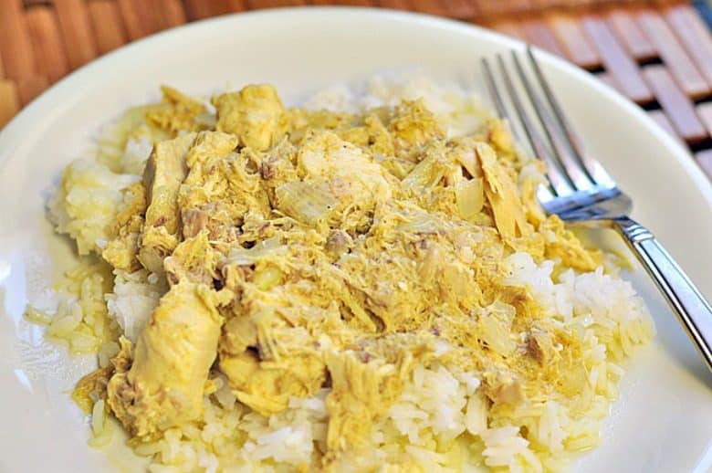 Easy Chicken Curry shown on plate with rice