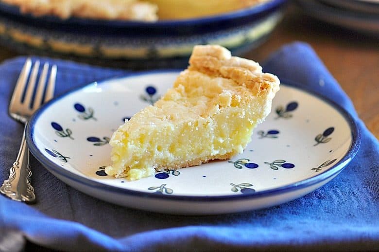 Buttermilk Pie Recipe shown with a slice of pie on a plate