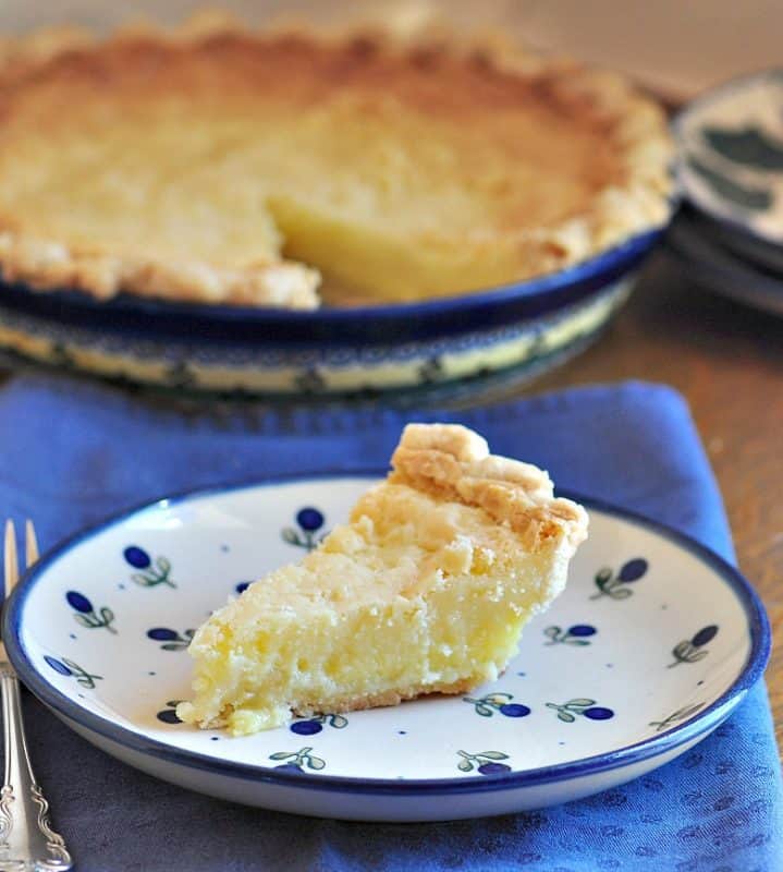 A piece of buttermilk pie on a plate