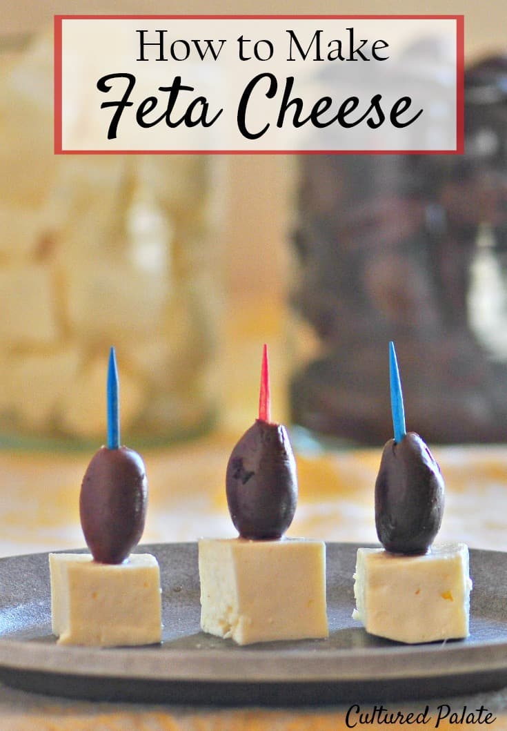 Homemade Feta Cheese Recipe. Learn how to make feta cheese at home with this easy and simple recipe. So delicious and flavorful you'll love this with so many meals. www.myculturedpalate.com #fetacheese #cheesemaking #makingcheese #cheese