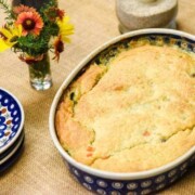 Homemade Chicken Pot Pie Recipe shown ready to eat on table