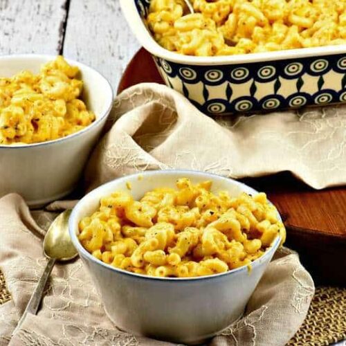Creamy Macaroni and Cheese in a small white bowl