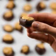 How to make buckeyes - a hand holding a buckeye with more in the background