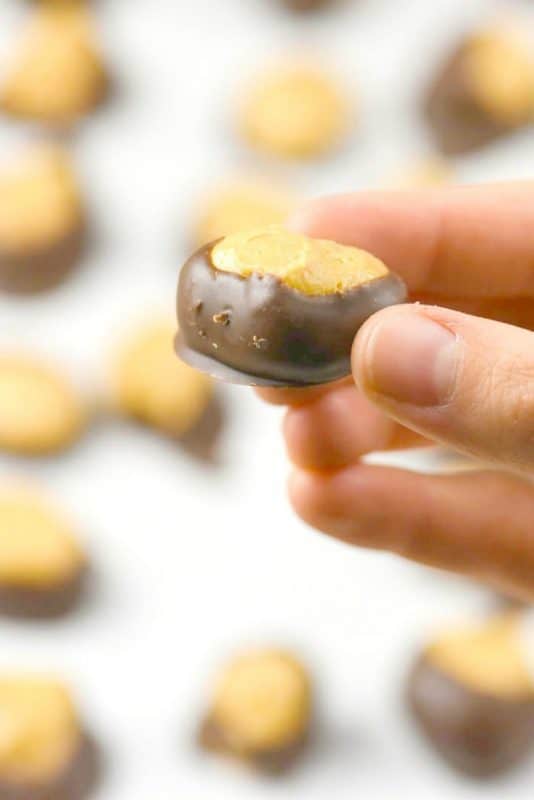 How to Make Buckeyes - Buckeyes recipe shown being held in a hand