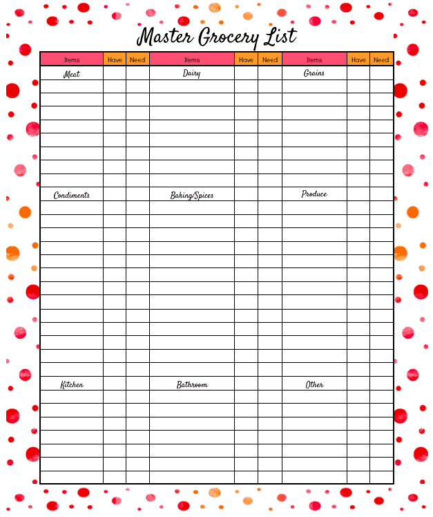 Daily Life Planner - Master Grocery List