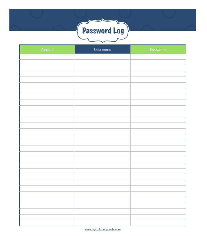Daily Life Planner - Password Log - Cultured Palate