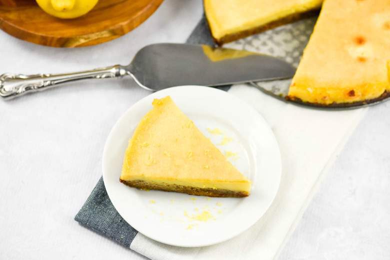 A photo of an Easy Lemon Tart on a white plate