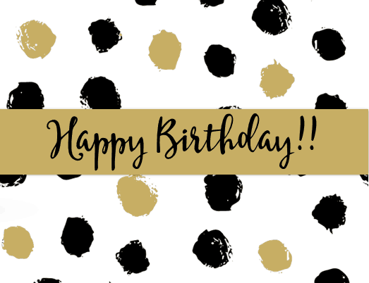 Free Printable Happy Birthday Cards - Black and Gold Dots