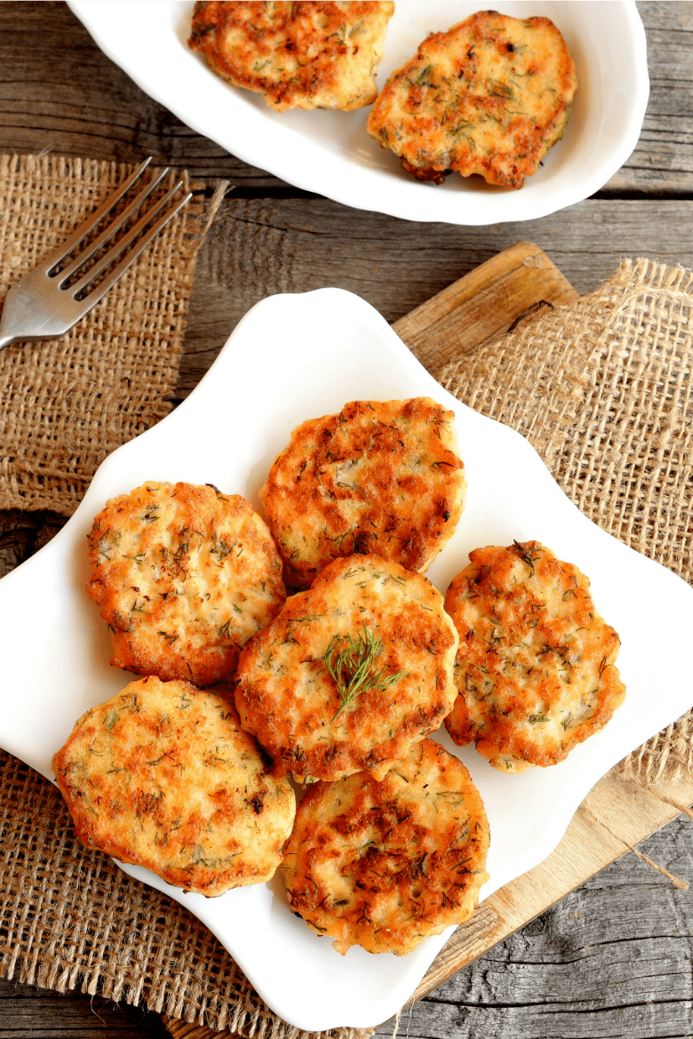 Baked Salmon Croquettes shown on platter