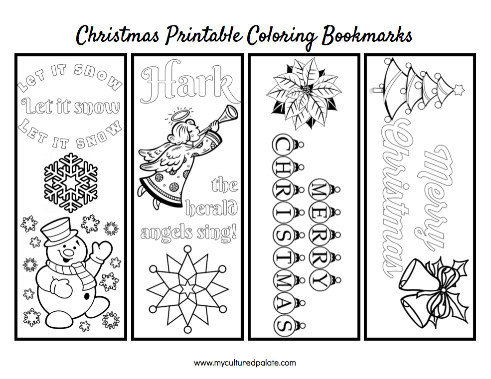 Christmas Coloring Bookmarks Printable, 15 Winter Bookmarks to print.