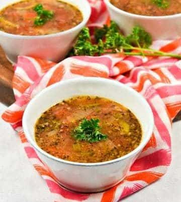 Instant Pot Minestrone Soup in a bowl with parsley on top