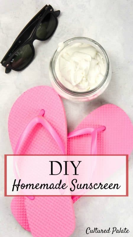 Homemade Sunscreen with flip flops and sunglasses