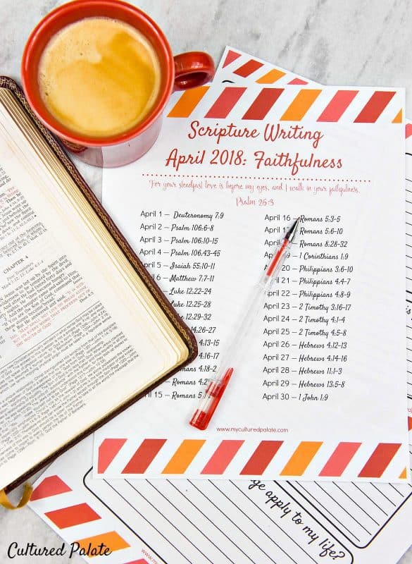 faithfulness of God verses shown with Bible, coffee and pen