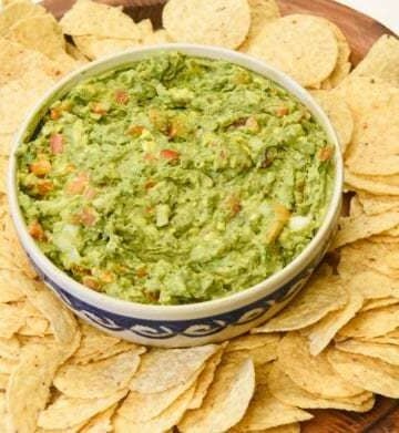 Easy Guacamole Recipe shown with chips