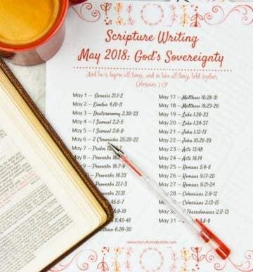 Scripture Writing Plan shown with Bible, pen, coffee