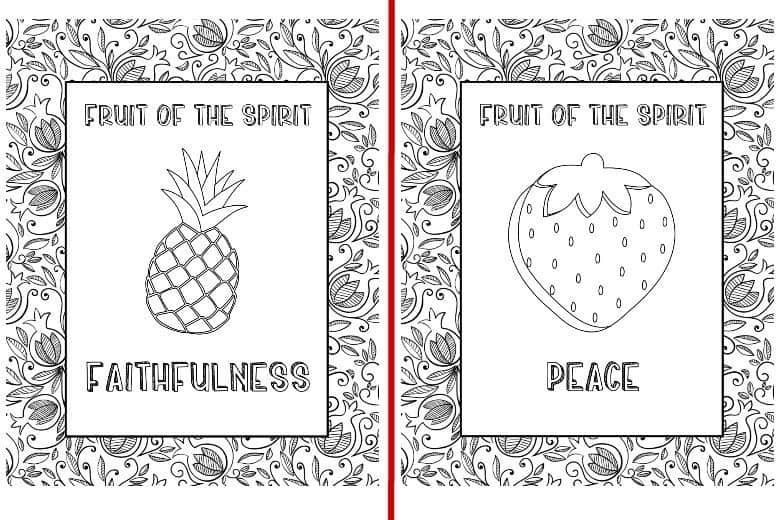 Fruit of Spirit Coloring Set shown - faithfulness and peace