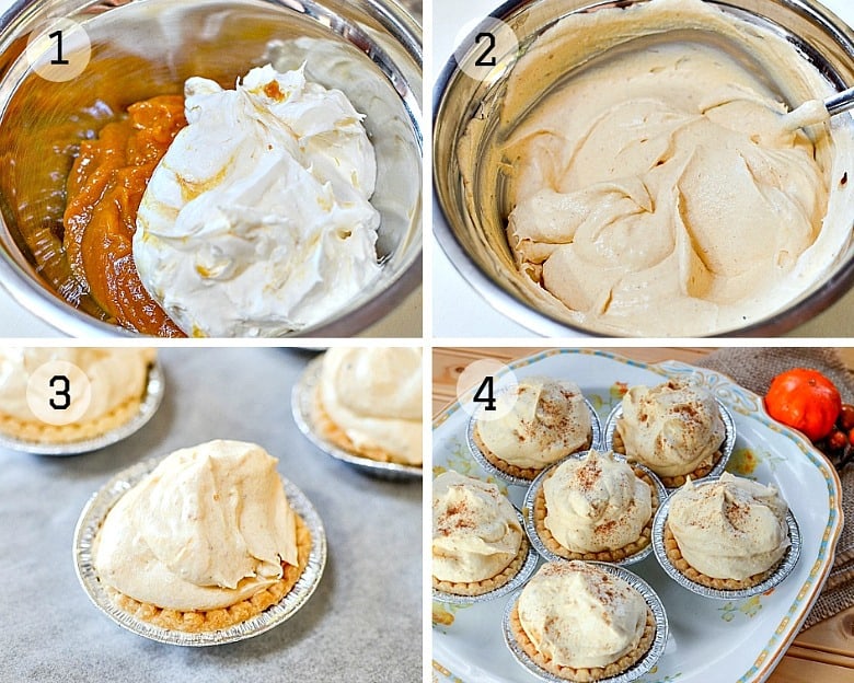 4 steps showing how to make pumpkin tarts