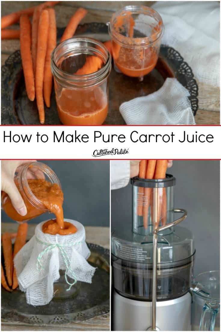 Carrot Juice recipes shown being made with juicer and from blender with text overlay.