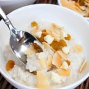 cream of rice in a white bowl with a spoon